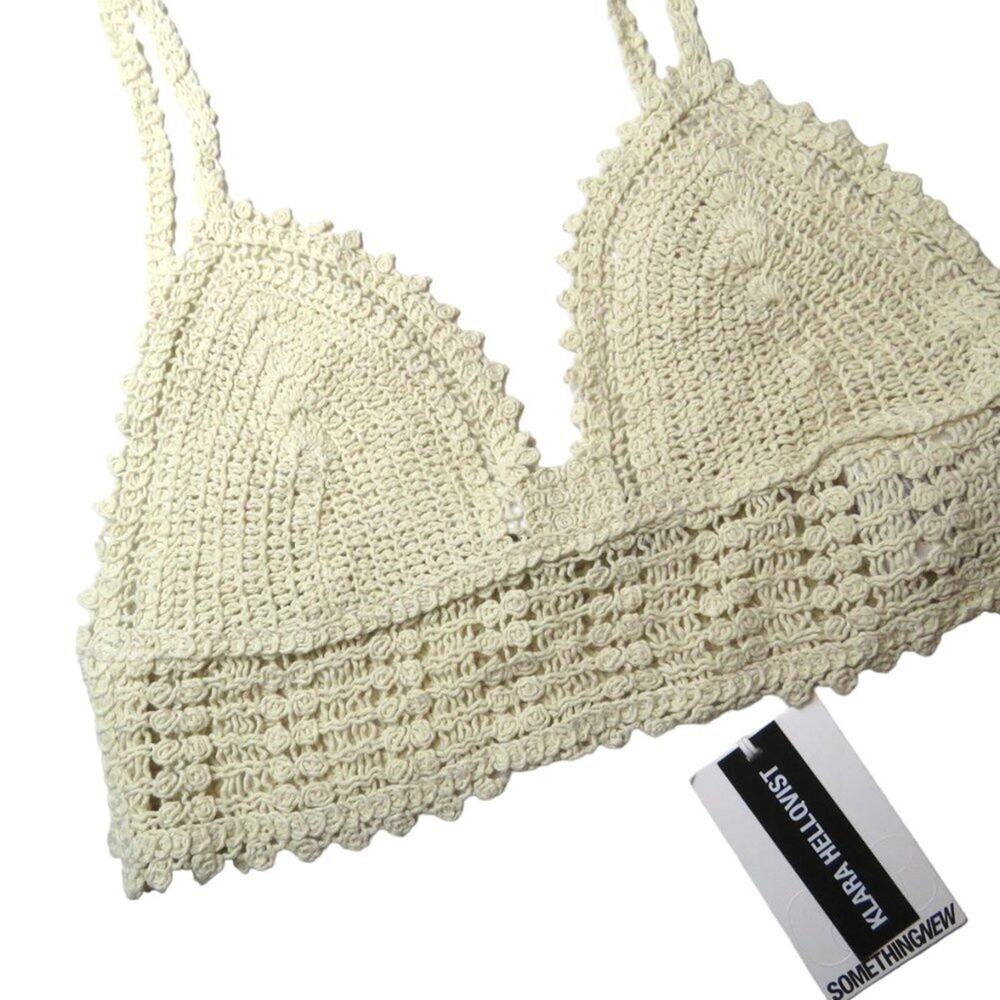 ASOS Something New x Klara Hellqvist Crochet Cropped Cami Top Beige Bralette Med - Picture 7 of 12
